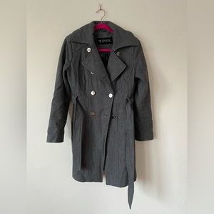 Guess Military Style Wool Blend Belted Trench Coat
